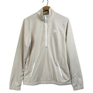 Nike Men Beige Quarter Zip Long Sleeve Pullover Track Jacket Size S DM6845